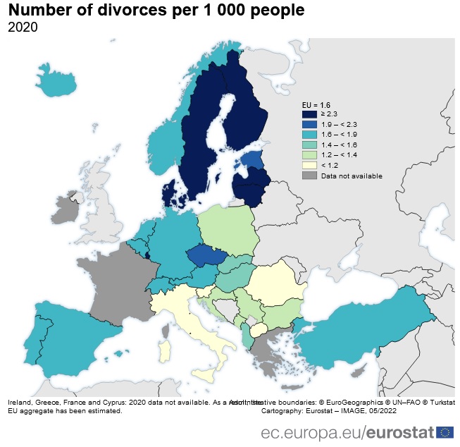 How many marriages and divorces took place in UE in 2020? How many marriages and divorces took place in UE in 2020?