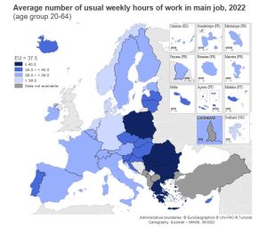 How much time per week do Europeans usually work?