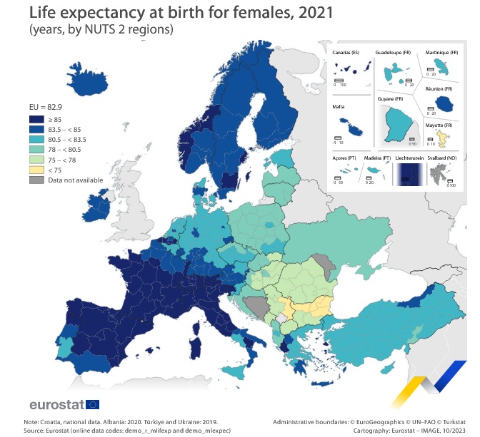 UE Regions with the highest life expectancy