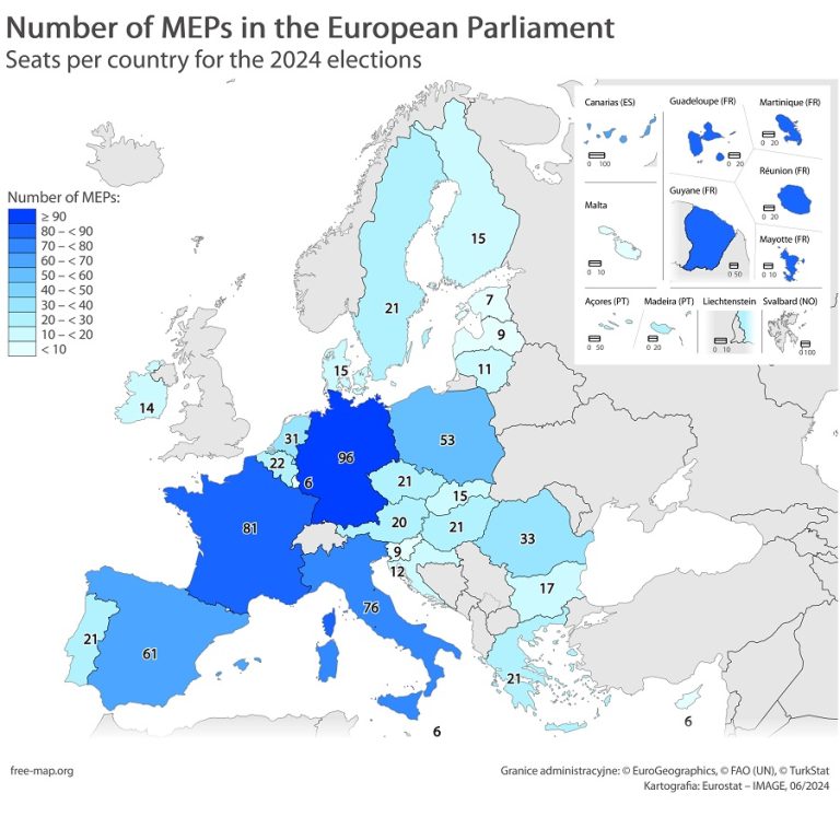 Number of MEPs in the European Parliament per country