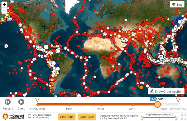 Map of earthquakes since 1980
