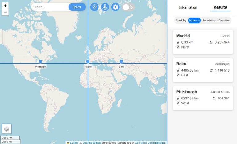 Find cities with the same latitude or longitude