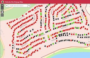 Map of burned houses in Los Angeles