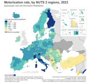 Passenger cars per inhabitant - map