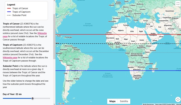 On this map you can check when and where the Sun is at its zenith