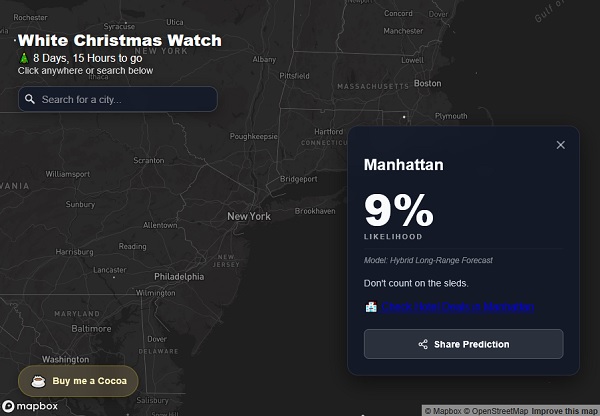 Dreaming of a White Christmas? Check this map to see if it will snow