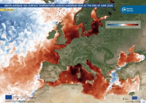 Above average sea surface temperatures grip european seas at end of june 2026