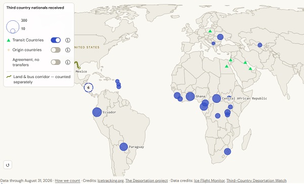 Interactive Map Reveals Scale of U.S. Third-Country Deportations Under Trump Administration