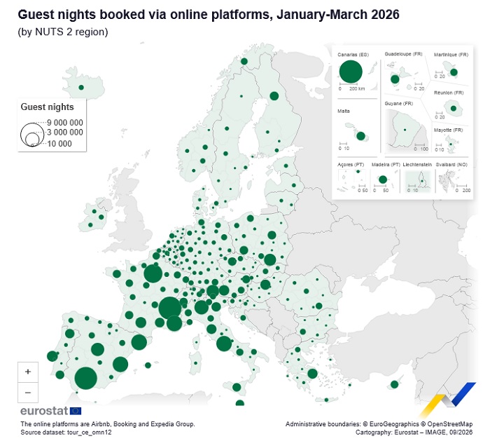 Tourists Popular Regions in early 2026 in EU